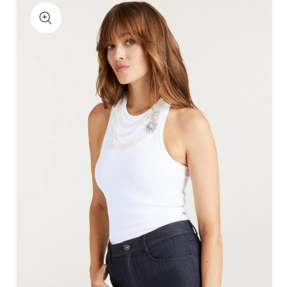 NWT$265 Cinq à Sept Lizzie Necklace Embellished White Tank Top Sz Small - Picture 6 of 15
